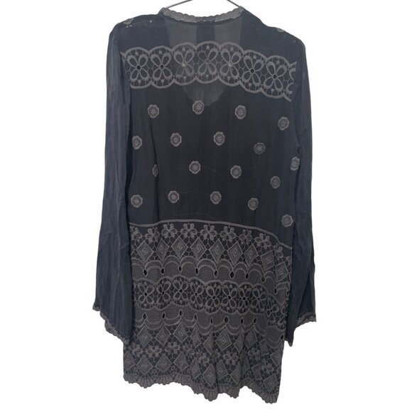 Johnny Was Black Embroidered Eyelet Tunic Dress S Boho Hippie Festival - Picture 2 of 6